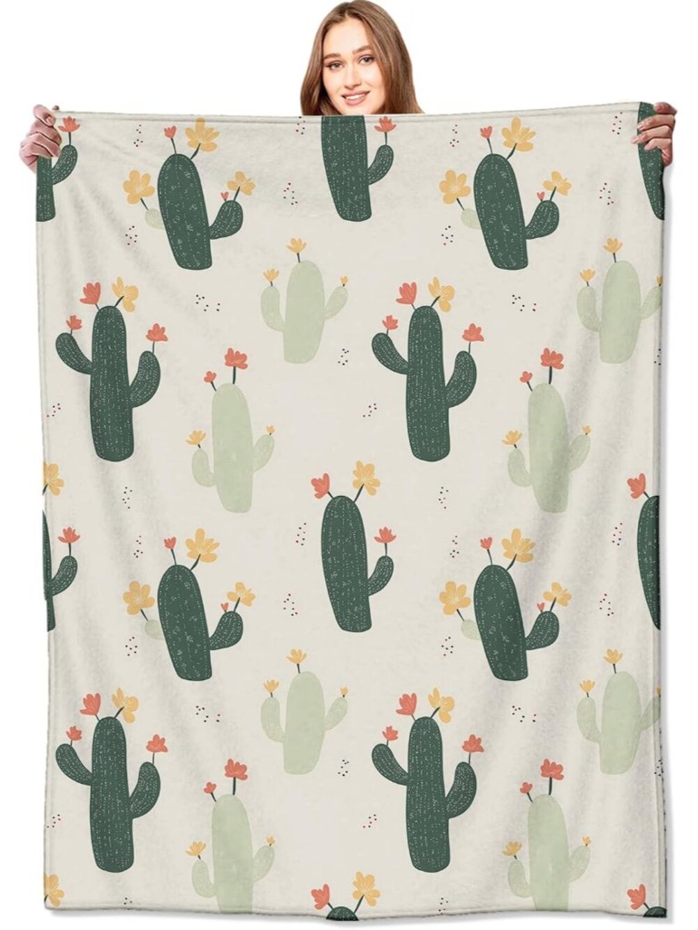 Cactus Blanket,50x60in,Cute Pastel Cacti with Blooming Flower Throw Blankets,Gif